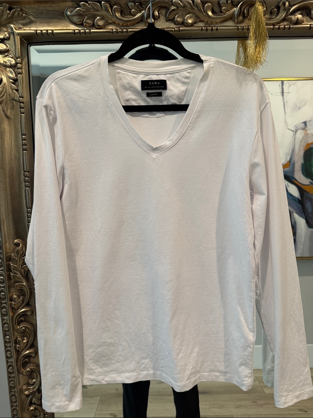 Zara Men White V-Neck Long Sleeve Tee - Picture 1 of 3